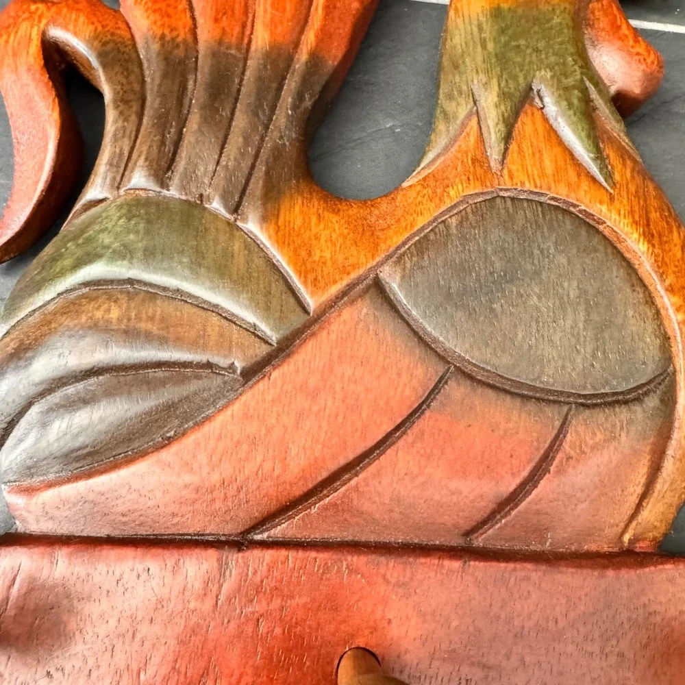 Hand Carved Wooden‎ Rooster Wall Decor Coat Rack, Rustic Farmhouse Decor